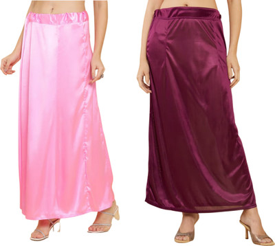 Lootnixx SATIN_SP_PINK+WINE petticoat Combo For women S Pure Satin Petticoat(S)