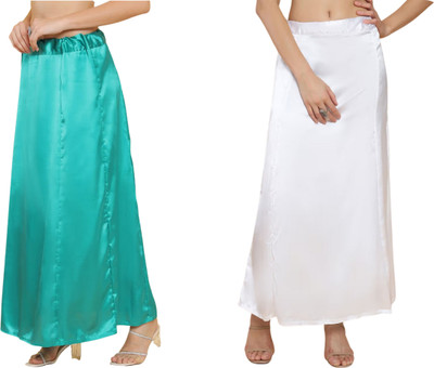 Lootnixx SATIN_SP_LIGHT_SEA_GREEN+WHITE Petticoat Combo For women Large Pure Satin Petticoat(Large)
