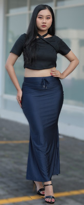Superglow NAVY COLOR SHIMMER SAREE SHAPEWEAR / PETTICOAT Nylon Blend Petticoat(L)