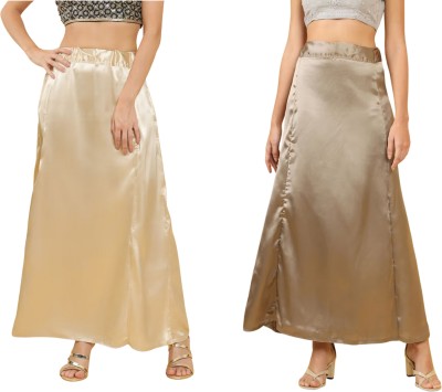 Lootnixx SATIN_SP_LIGHT_GOLD+LIGHT BROWN Petticoat Combo For women 3XL Pure Satin Petticoat(3XL)