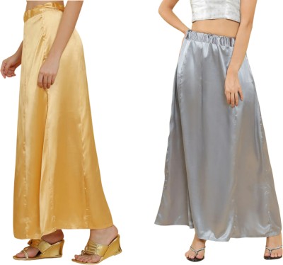 Lootnixx SATIN_SP_GOLD+GREY Petticoat Combo For women 3XL Pure Satin Petticoat(3XL)