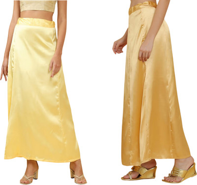 Lootnixx SATIN_SP_LIGHT_YELLOW+GOLD Petticoat Combo For women 3XL Pure Satin Petticoat(3XL)