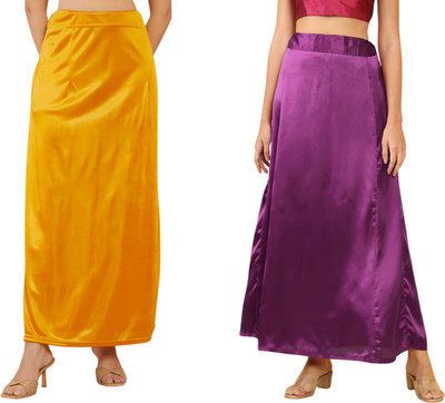 Lootnixx SATIN_SP_MUSTERD_YELLOW+DARK PURPLE Pure Satin Petticoat Combo For women Medium Pure Cotton Petticoat(Medium)