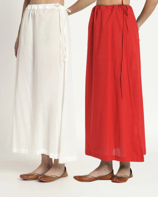 Lootnixx SP_Cream & Red petticoat Combo For women XXL Pure Cotton Petticoat(XXL)