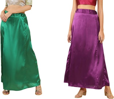 Lootnixx SATIN_SP_MINT_GREEN+DARK PURPLE Petticoat Combo For women Medium Pure Satin Petticoat(Medium)