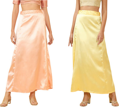 Lootnixx SATIN_SP_LIGHT_PEACH+LIGHT_YELLOW Petticoat Combo For women M Pure Satin Petticoat(M)