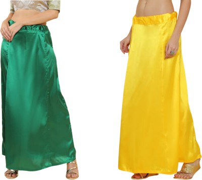 Lootnixx SATIN_SP_MINT_GREEN+YELLOW Petticoat Combo For women Large Pure Satin Petticoat(Large)