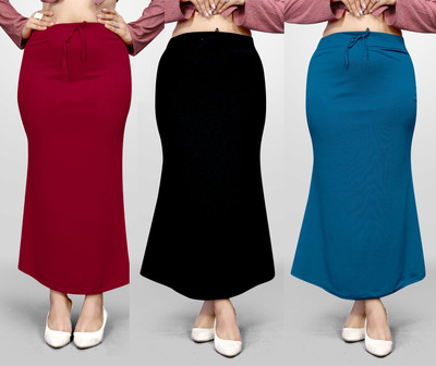 VIDHATA FASHION Fish Cut Petticoat/Peticot Saree Shape Wear Black, Blue and Maroon Lycra Blend Petticoat(S)