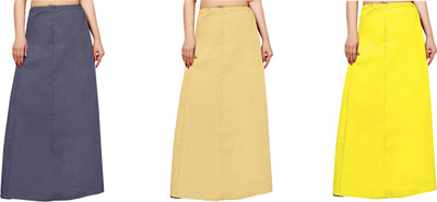 FABMORA PTC_COMBO-3_CHIKU_GREY_YELLOW Pure Cotton Petticoat(Free)