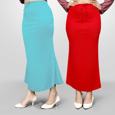 VIDHATA FASHION Petticoat Combo For Women Fish Cut Shape Saree Inskirt Red and Sky Blue Lycra Blend Petticoat(L)