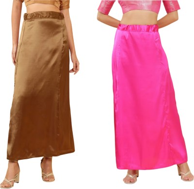 Lootnixx SATIN_SP_BROWN+PINKISH_RED Pure Satin Petticoat Combo For women Free Pure Satin Petticoat(Free)