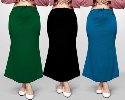 VIDHATA FASHION Fish Cut Petticoat/Peticot Saree Shape Wear Black, Blue and Green Lycra Blend Petticoat(S)