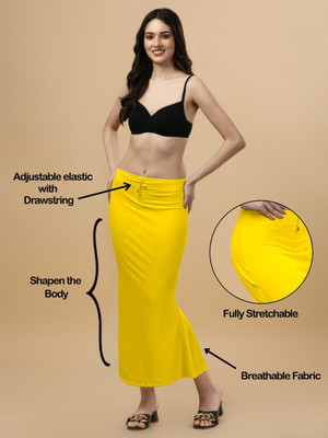 LEGANCY FASHION SAREE SHAPWEAR FISH CUT YELLOW L 1.1 Lycra Blend Petticoat(L)