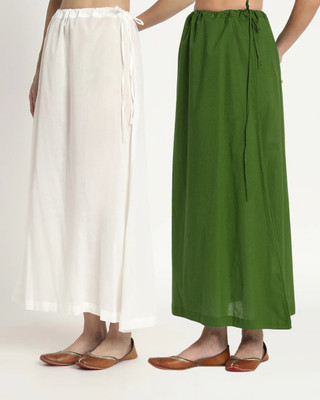 Lootnixx SP_Pristine White & Greening Spring petticoat Combo For women M Pure Cotton Petticoat(M)