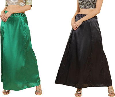 Lootnixx SATIN_SP_MINT_GREEN+BLACK Petticoat Combo For women Free Pure Satin Petticoat(Free)