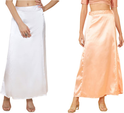 Lootnixx SATIN_SP_WHITE+PEACH Pure Satin petticoat Combo For women Free Pure Satin Petticoat(Free)
