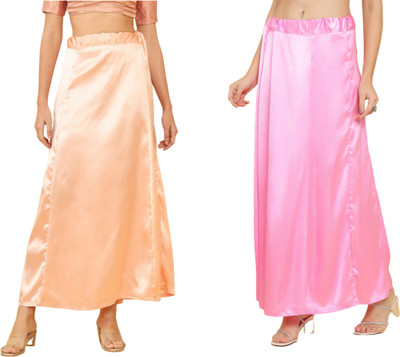 Lootnixx SATIN_SP_LIGHT_PEACH+PINK Petticoat Combo For women XXL Pure Satin Petticoat(XXL)