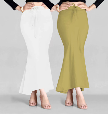 Spangel Fashion Peticoat White+Khakhi Lycra Blend Petticoat(L)