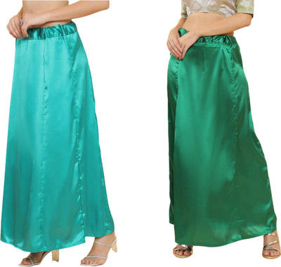 Lootnixx SATIN_SP_LIGHT_SEA_GREEN+MINT_GREEN Petticoat Combo For women Large Pure Satin Petticoat(Large)
