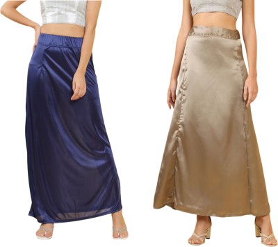 Lootnixx SATIN_SP_NAVY_BLUE+LIGHT BROWN Petticoat Combo For women 3XL Pure Satin Petticoat(3XL)