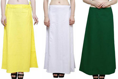 Gugaliya YELLOW-WHITE--BOTTLE GREEN Pure Cotton Petticoat(Medium)