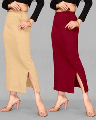 DRESQUE STORE Slim Saree shapewear Combo Beige & Maroon (M) Lycra Blend Petticoat(M)