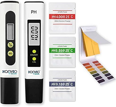 konvio neer Konvio Ph Meter and Ph Strip, Full Water Testing Kit with Buffer Powder (White) pH Testers