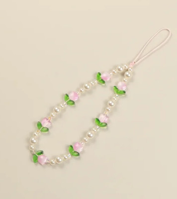 handmadehub tulip Beaded phone chain/ phone charm/cell phone charm Phone Charm(Pink, Green)