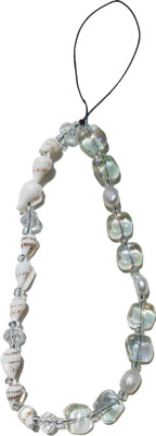 DearME Love Yourself Freshwater Pearl Conch Seashell Clear Crystal Glass Beads Lanyard for Men Women Phone Charm(Yellowish)