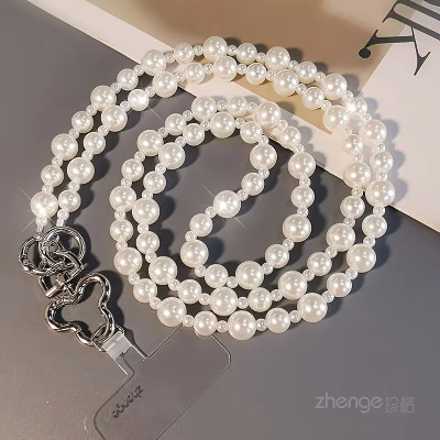DAREBYGOLDENERA tylish Beaded Pearl Strap | Mobile Chain for Women Phone Charm(White)
