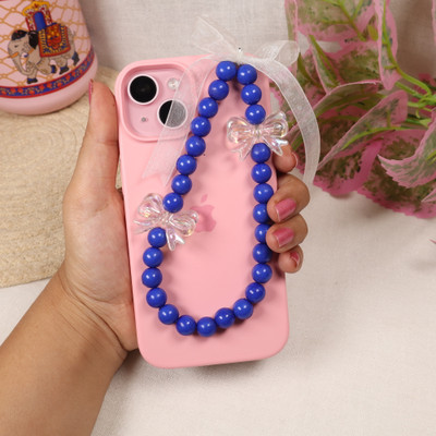 Threads & Beads mobile charm with bold color beads, transparent bow charm Phone Charm(Navy Blue)