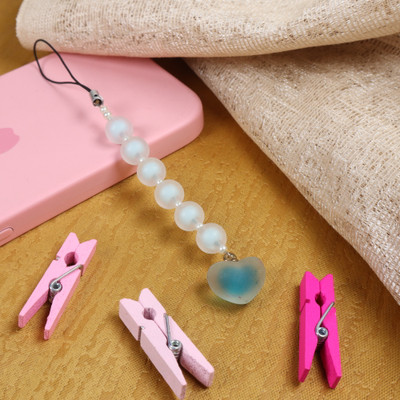 Threads & Beads mobile charm for dual colorful beads, colorful heart Phone Charm(Blue)