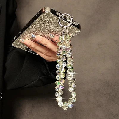 DAREBYGOLDENERA Crystal Beaded Strap Wristlet Chain with Tether Tab for Women Phone Charm(rainbow)