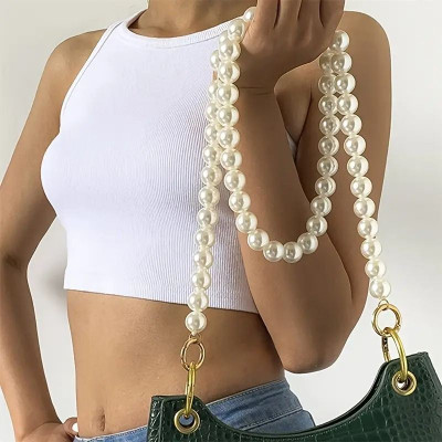 DAREBYGOLDENERA Pearl Bead Mobile Chain | Chic Decorative Phone Strap Phone Charm(White)
