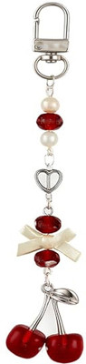 Ringzanio Cherry Bag Charm With Bow Crystal Key Ring for Women Girls Cherry Charm for Bags Phone Charm(Cherry Red)