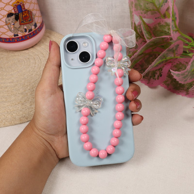 Threads & Beads mobile charm with bold color beads, transparent bow charm Phone Charm(baby pink)