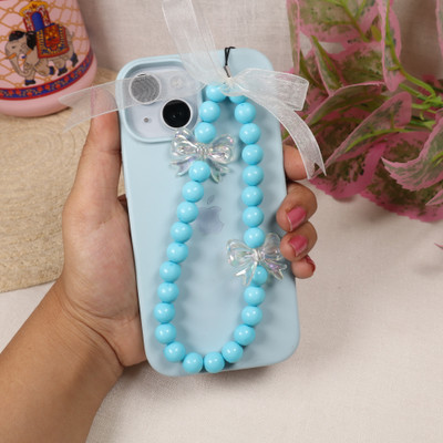 Threads & Beads mobile charm with bold color beads, transparent bow charm Phone Charm(sky blue)