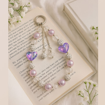 Ringzanio Phone Charm Strap Cell Phone Charm Strap Stylish Purple Bead Shiny Silver BeadS Phone Charm(White Purple)