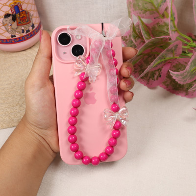Threads & Beads mobile charm with bold color beads, transparent bow charm Phone Charm(dark pink)