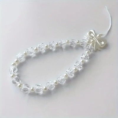 Ringzanio Phone Charm Cell Phone Strap With White Pearl & Crystal Beads Phone Charm(White)