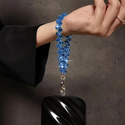 DAREBYGOLDENERA Beaded Lanyard Wrist Strap with Tether Tab Hands-Free Bracelet Phone Charm(white rainbow)