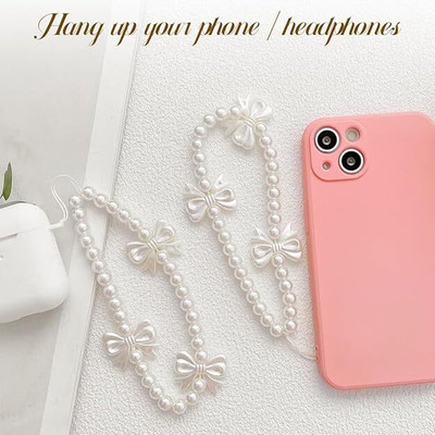 Brozen Threads & Beads mobile charm, fashion butterfly charm with pink trendy design, Phone Charm(White)