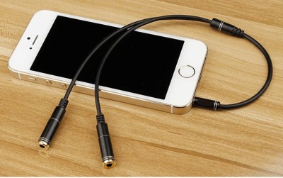 RHONNIUM Black Headphone Mic Audio Y Splitter Cord Phone Converter(iOS & Android)