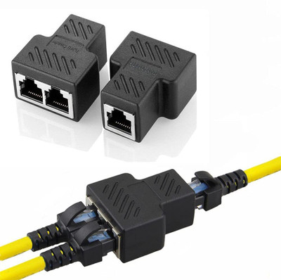 1Goal RJ45 Splitter Adapter, USB 1 to 2 Network Connector Dual LAN Ethernet Socket 8P8C Extender Plug Cable for Cat5, Cat5e, Cat6, Cat7 USB Hub(Black)