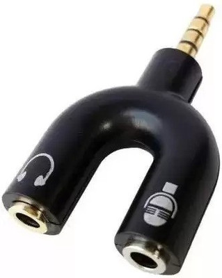 DPJ AUX Cable 0.1 m Multicolor 3.5mm U Shape 3 Pin 1 Male to 2 Female EP Stereo Jack Audio Mic Splitter Headset Connector Adapter(Compatible with All Mobile Device And PC Desktop Phone Convert Phone Converter, Black, One Cable)