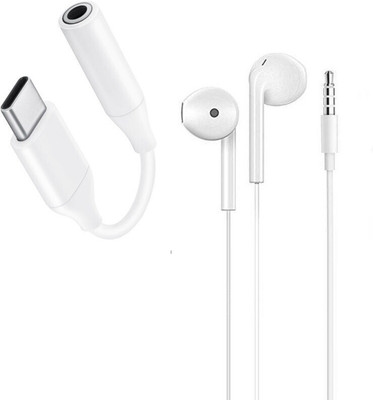 Pacificdeals White Combo Of Type C to 3.5mm Audio Jack Connector Adapter Aux Cable Dongle Cable Converter & 3.5mm Earphone Headphone Compatible with Samsung Galaxy Z Fold 3 Z Flip 3 Z Fold 2 Z Flip Phone Converter(Android Smartphone)