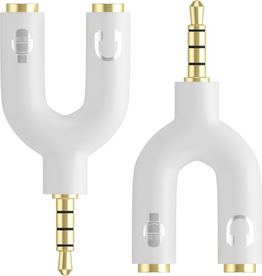 HDF White 3.5 mm Audio Jack Splitter - Headphone and Microphone (White, Pack of 2) Phone Converter(Android, IOS)