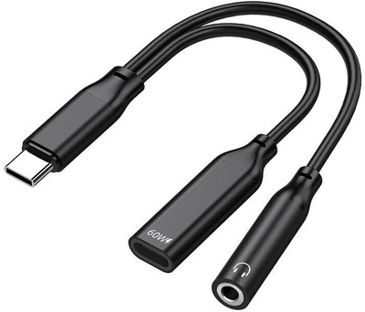 UNIGEN Black 2-in-1 USB-C to 3.5mm Headphone & Charger Adapter with 60W PD Fast Charging Phone Converter(Android)