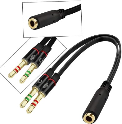 All mobile solution Black Headphone Earphone Mic Audio Y Splitter with 2 Male to 1 Female 3.5mm Audio Phone Converter(For PC Laptop, Phone etc (0205) (3.5))