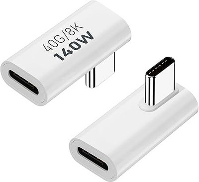 Tobo White USB C Male to Female Adapter 90 Degree Right Angle Type C Adapter 140W TD-1329CC Phone Converter(iOS, Android All Version)